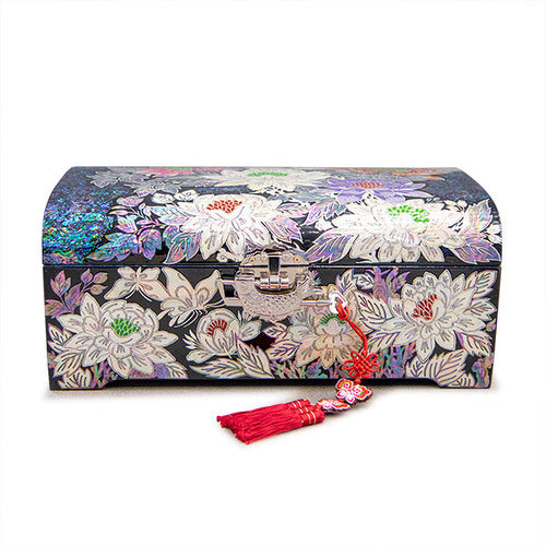 Peony & Butterfly Blue Abalone 2-Tier Najeonchilgi Jewelry Box, Large by Park In-ho