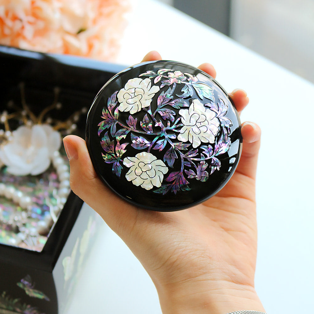 Najeonchilgi Vivid Wood Round Mother of Pearl Hand Mirror Yedan Mother of Pearl Mirror Korean