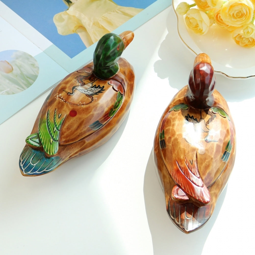 Premium Moon Crane Duck Set (Large) Wood Carved Wedding Pyebaek Box Dragon