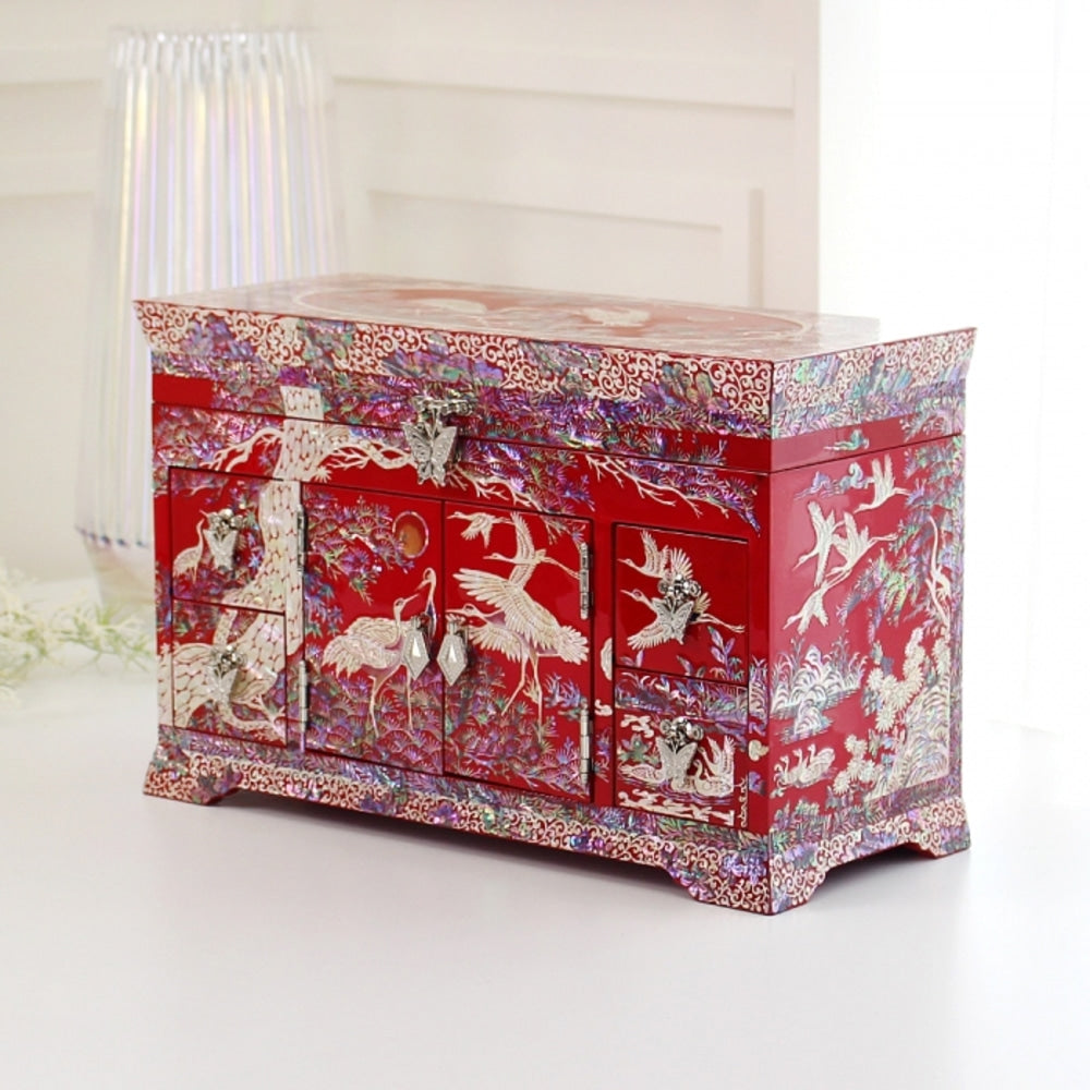 Premium Najeonchilgi Pine & Crane Drawer Mother of Pearl Jewelry Box