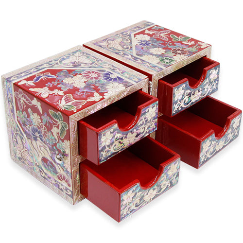 OctagonalButterfly Double Lidded Jewelry Box (Medium, Red) - Oh Myung - Ho