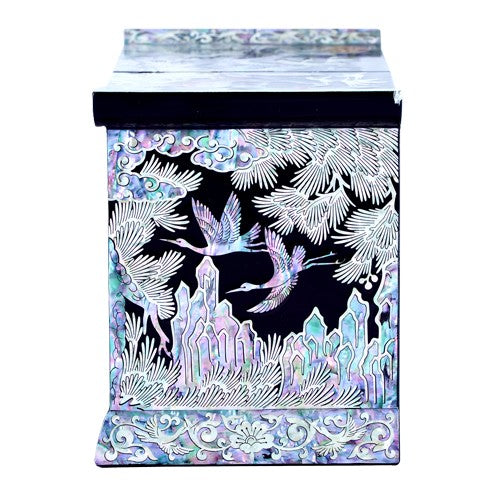 Crane & Pine Embroidered Drawer Roof TileDouble LiddedJewelry Box (Large)
