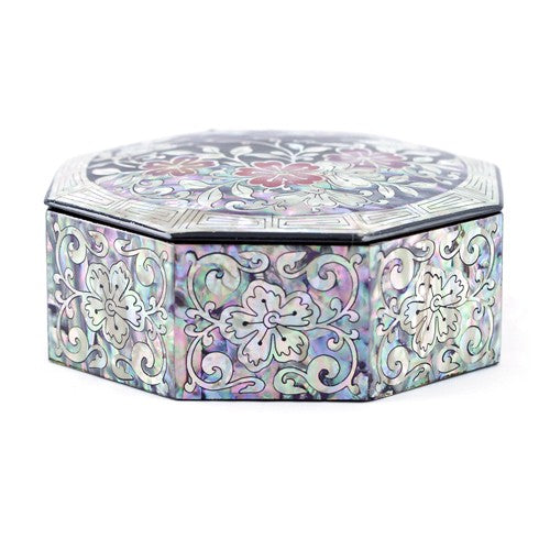 Plum Blossom Small Hexagon Box (Black, Red)