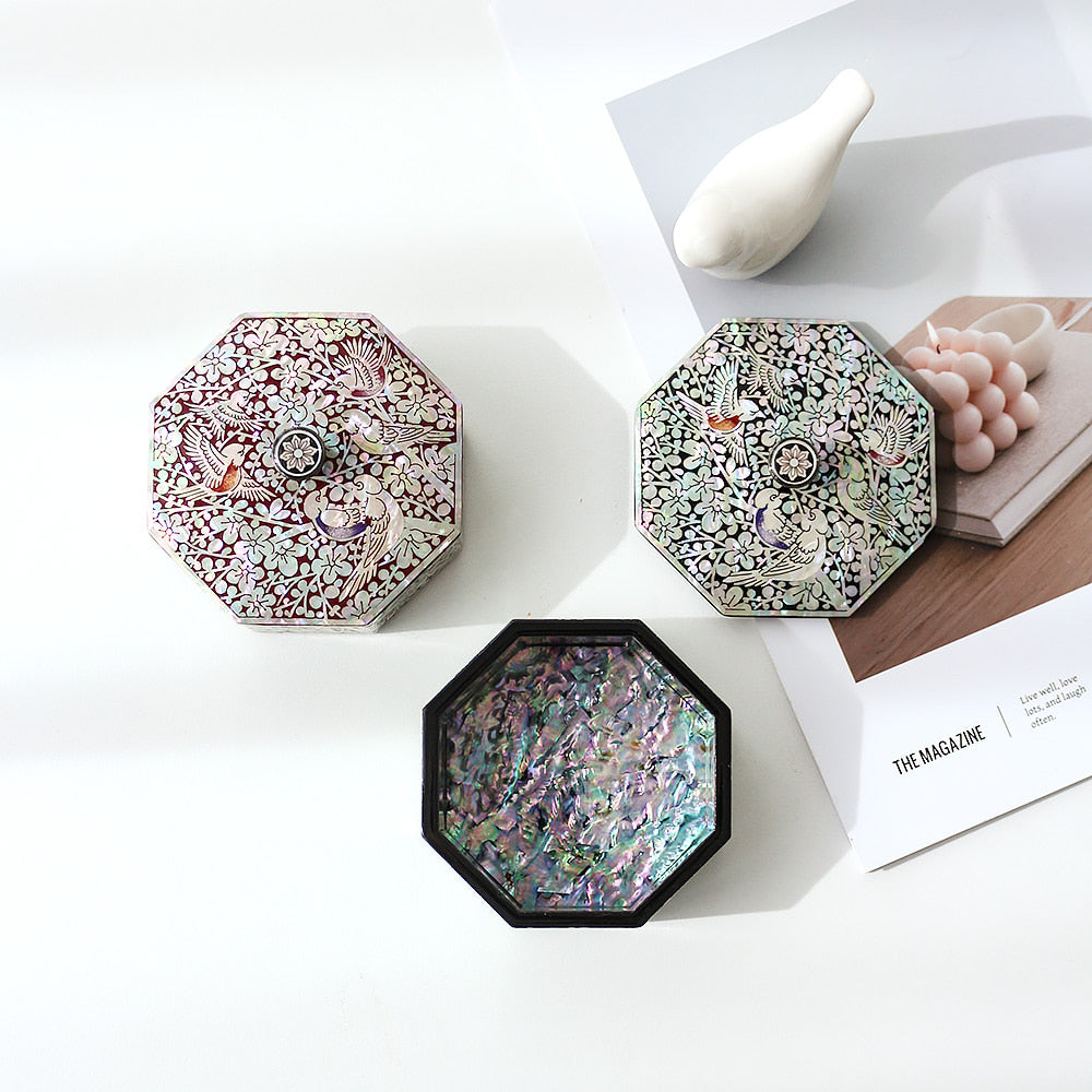 Najeonchilgi Plum Blossom Knob Octagonal Jewelry Box, 9 cm