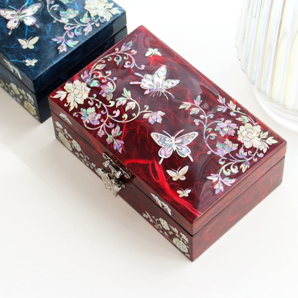 Najeonchilgi Mother of Pearl Jewelry Box Hanji Butterfly Peony Flower Jewelry Box Najeon Jewelry Box Korean, 16 cm