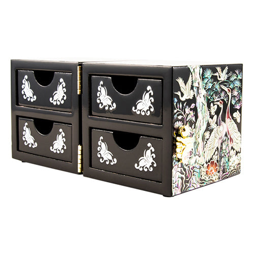 Mother of Pearl Jewelry Box (Double Lidded, Crane & PineA, Medium)