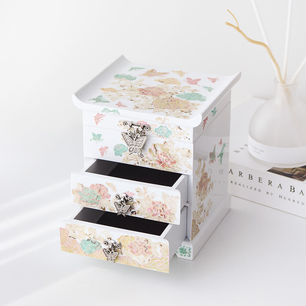 Najeonchilgi Peony White Drawer Mother of Pearl Jewelry Box