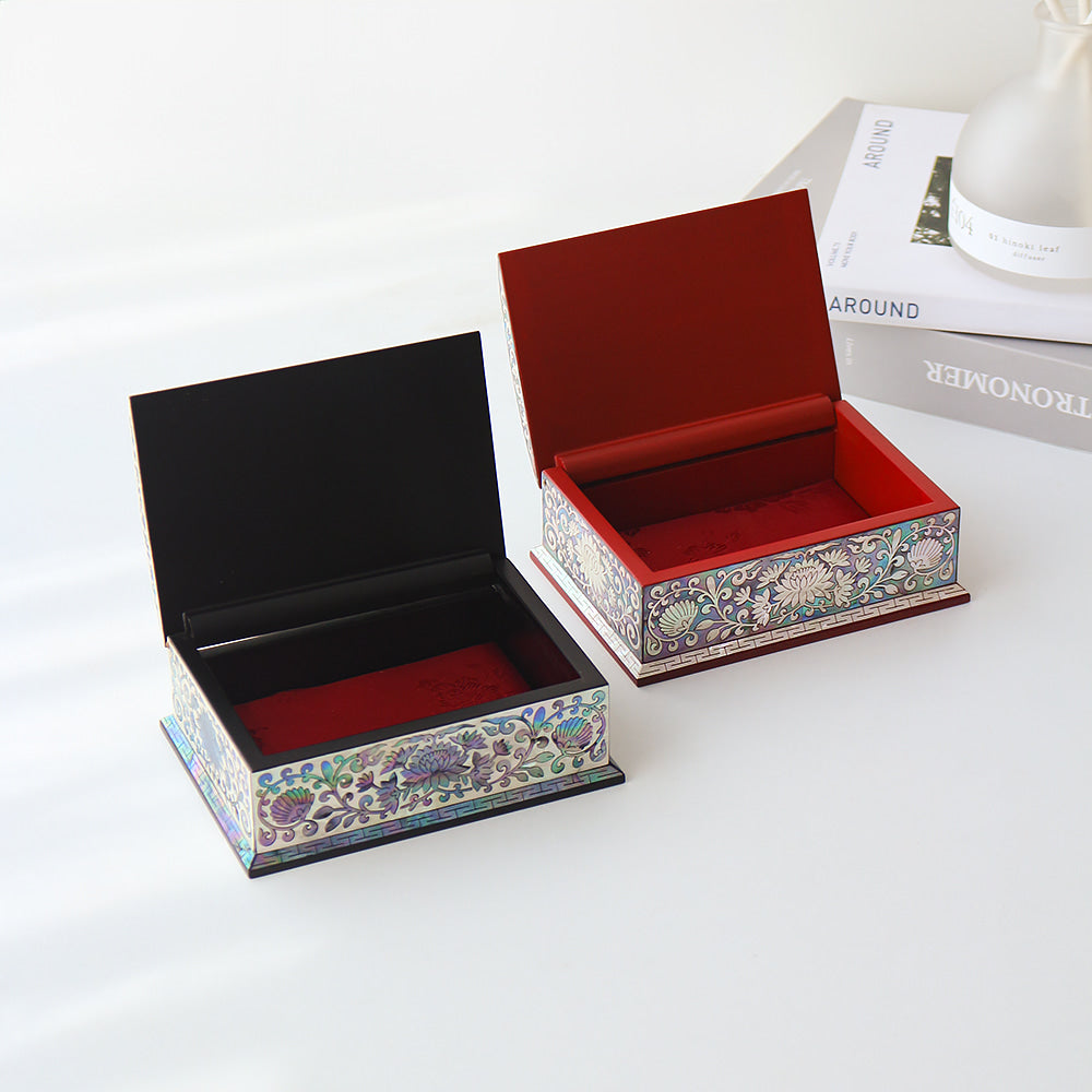 Najeonchilgi Joseon Style Flower Arabesque Auto-Open Mother of Pearl Business Card Case