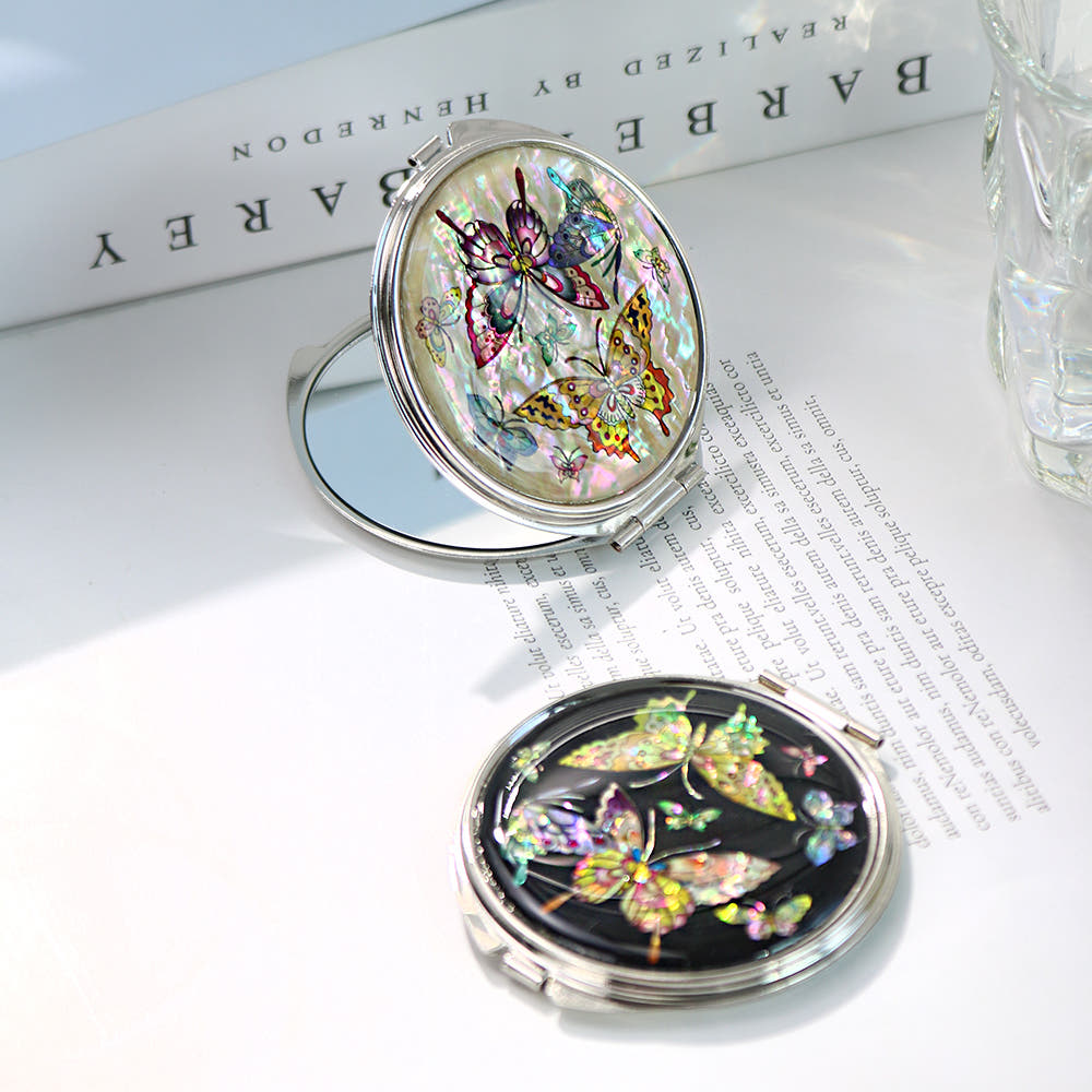 Portable Dragon Najeonchilgi Mother of Pearl Hand Mirror Medium N Plum Blossom Round Mirror Traditional Korean 02