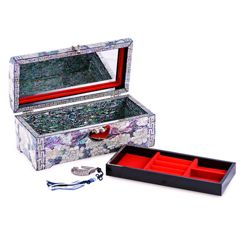 Crane & Pine Scholar 5-Drawer Mother of Pearl Jewelry Box大(Glossy, Black)