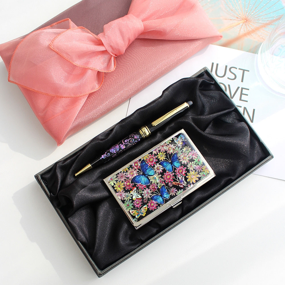 2-Piece Set: Mother of Pearl Business Card Case K Mother of Pearl Pen Set