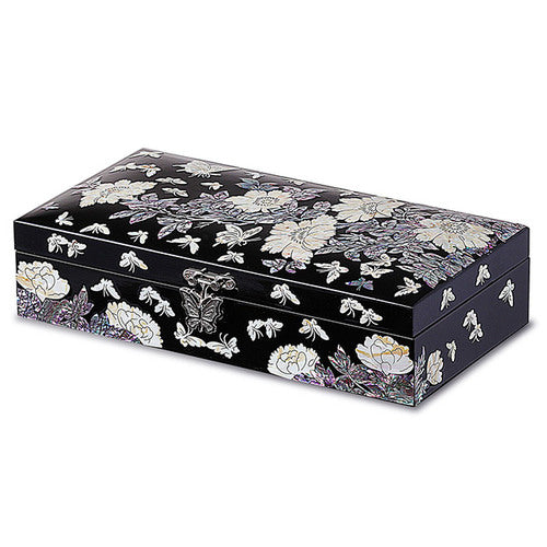 1-Tier Peony Black Mother of Pearl Wedding Gift Box & Jewelry Box