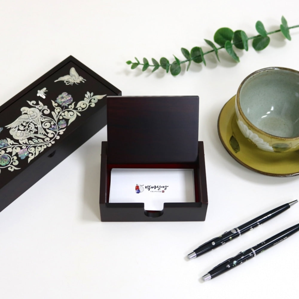 Najeonchilgi 2 Bell Birds & Flowers Mother of Pearl Business Card Case & Pen Case (Auto-Open)