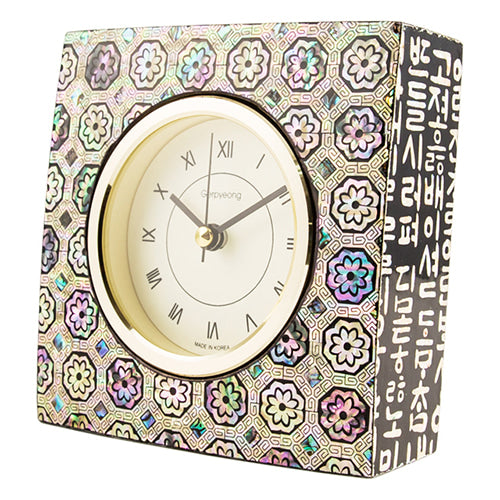 Najeon Chilgi Mother of Pearl Desk Clock — Traditional Korean Floral Pattern - DE0125