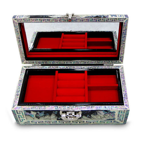 Pine & Crane Rounded 2-Tier Najeonchilgi Jewelry Box, 27 cm (Black) by Oh Myung-ho