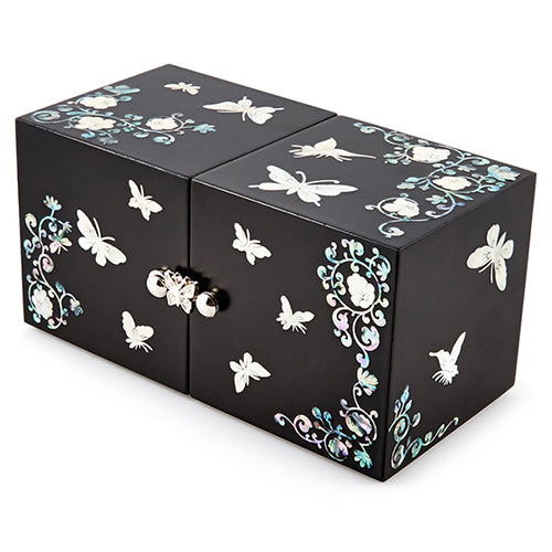 Najeonchilgi Lacquerware Double Lidded Mother of Pearl Jewelry Box Butterfly Motif Medium 사이즈