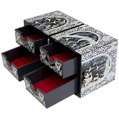 Premium Najeonchilgi Lacquerware Ten Symbols of Longevity Oval Border Double Lidded Mother of Pearl Jewelry Box
