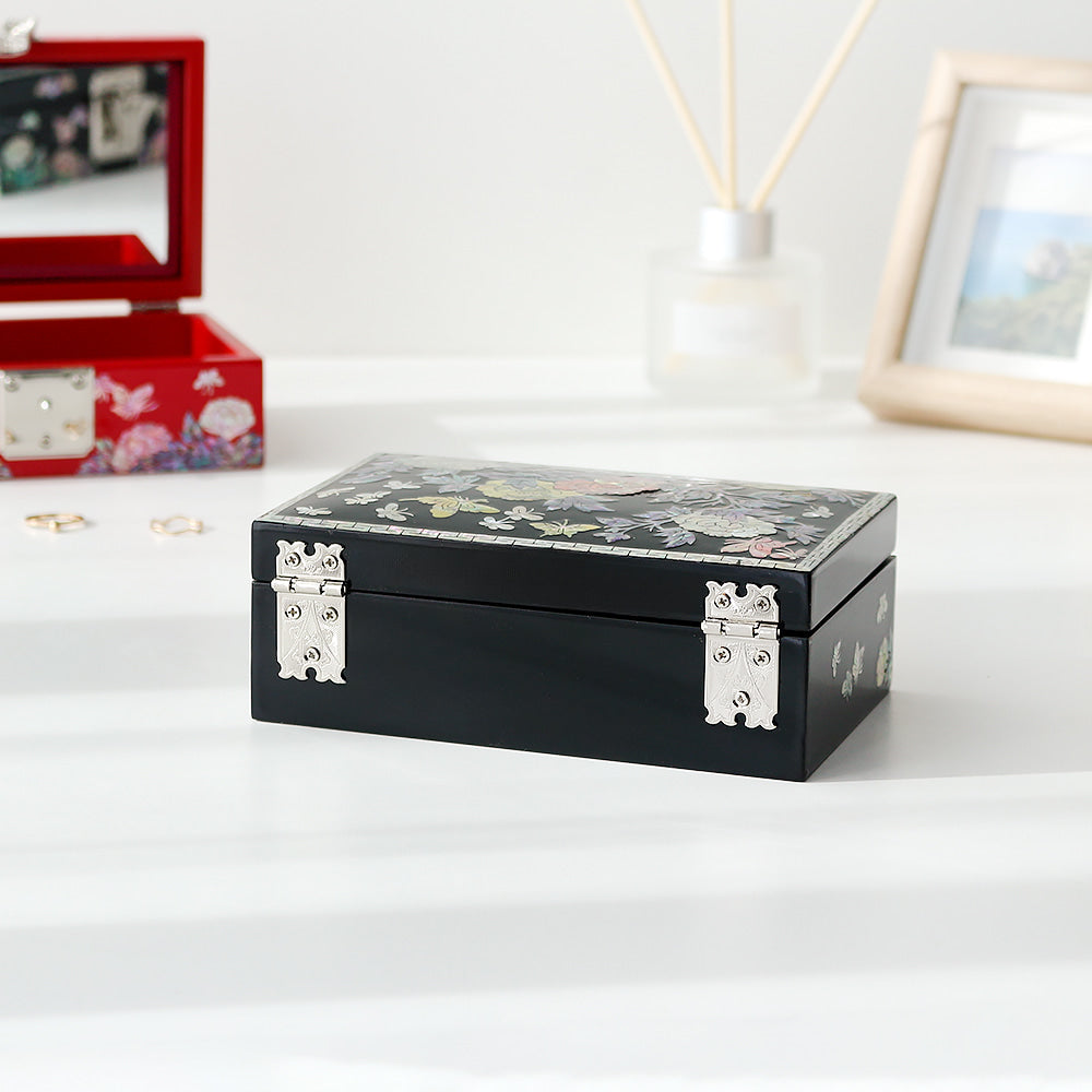 Peony & Butterfly Najeonchilgi Mother of Pearl Jewelry Box, 16 cm