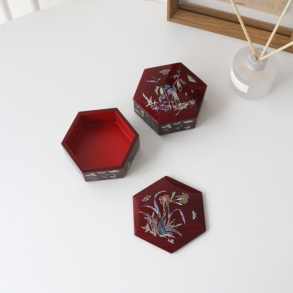 Premium Najeon Stacked Box Hexagonal Multi Purpose Box (Chochungdo) (Najeonchilgi) (Master Artisan Park Jin-seop)