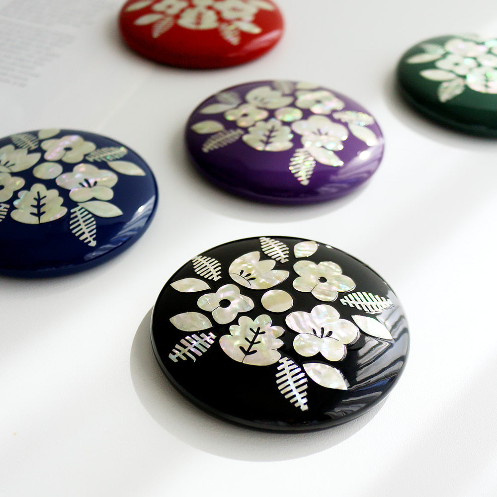 Najeonchilgi Vivid Wood Round Mother of Pearl Hand Mirror Yedan Mother of Pearl Mirror Korean