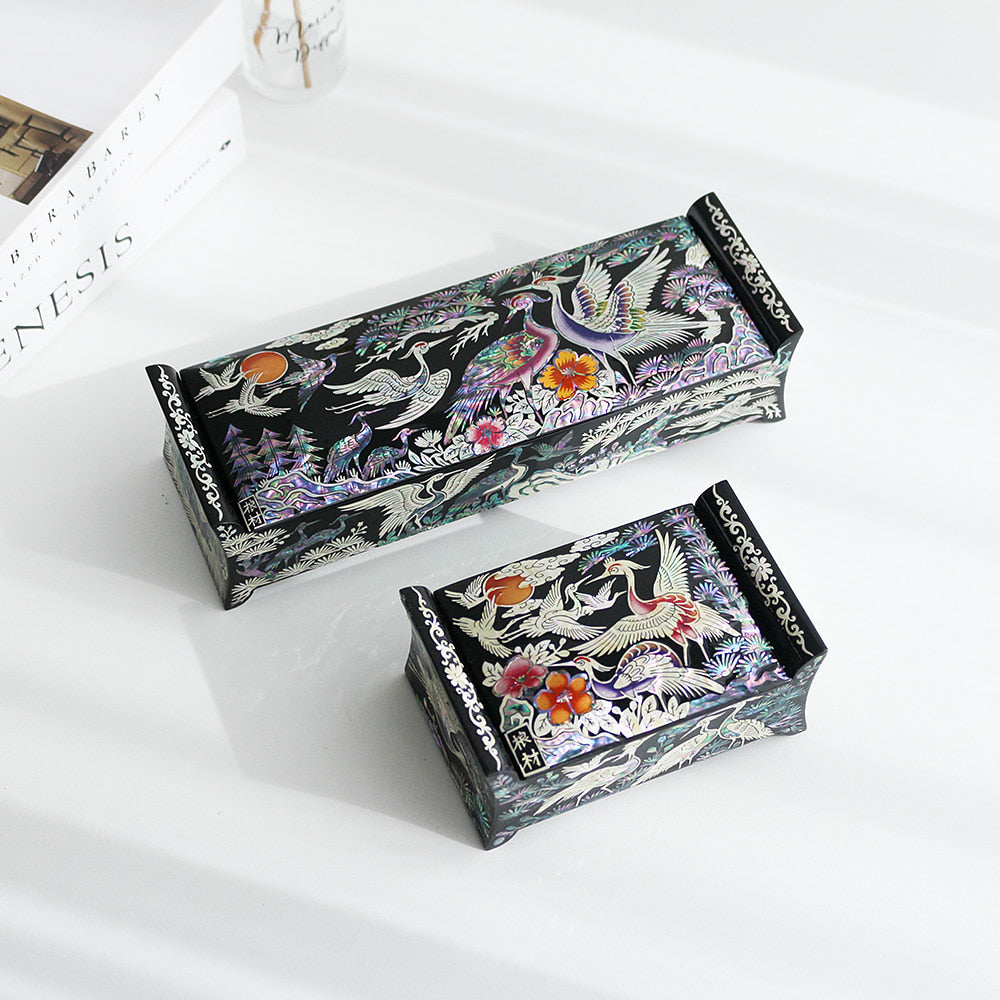Masterpiece Najeon Pine & Crane Roof-Tile Pen Case Box (Master Artisan Kim Young-man)
