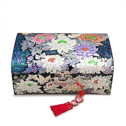 Peony & Butterfly Blue Abalone 2-Tier Najeonchilgi Jewelry Box, Large by Park In-ho