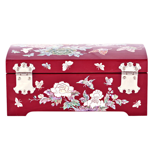 PeonyButterfly 2-TierRounded LeftJewelry Box (Red)