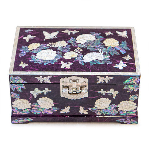 PeonyButterfly Hanji 2-Tier Mother of Pearl Jewelry Box (Purple) - Oh Myung - Ho