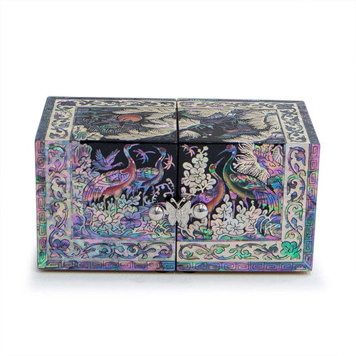 Crane & PineSquareBorderDouble LiddedJewelry Box - Small (Black, Red) Oh Myung - Ho