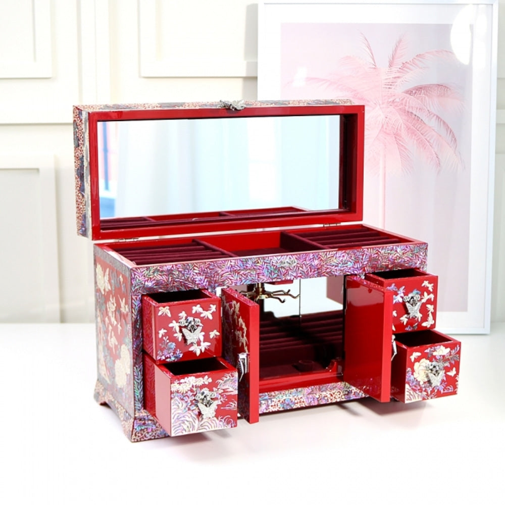 Premium Najeonchilgi Peony Drawer Mother of Pearl Jewelry Box