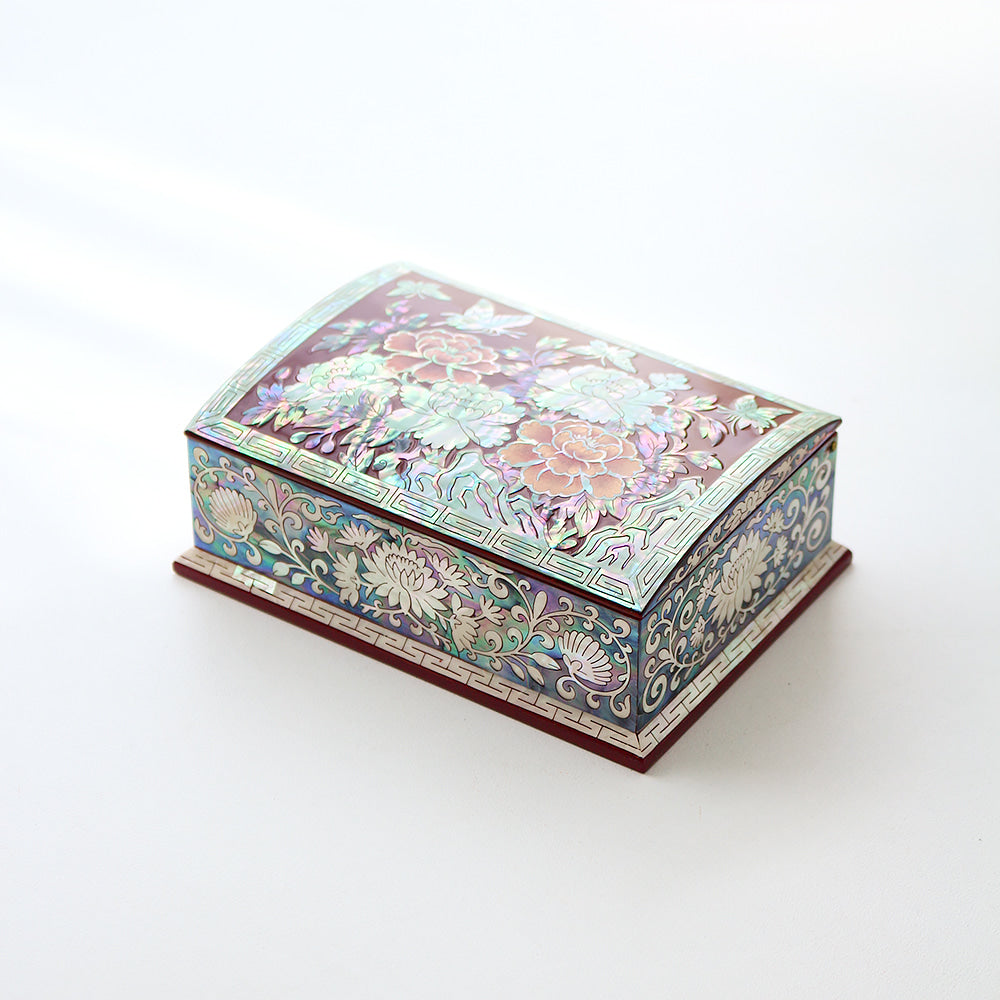 Najeonchilgi Peony & Butterfly Auto-Open Mother of Pearl Business Card Case (Red)