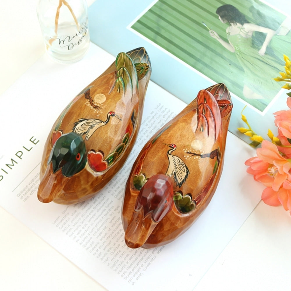 Premium Moon Crane Duck Set (Medium) Wood Carved Wedding Pyebaek Box Dragon
