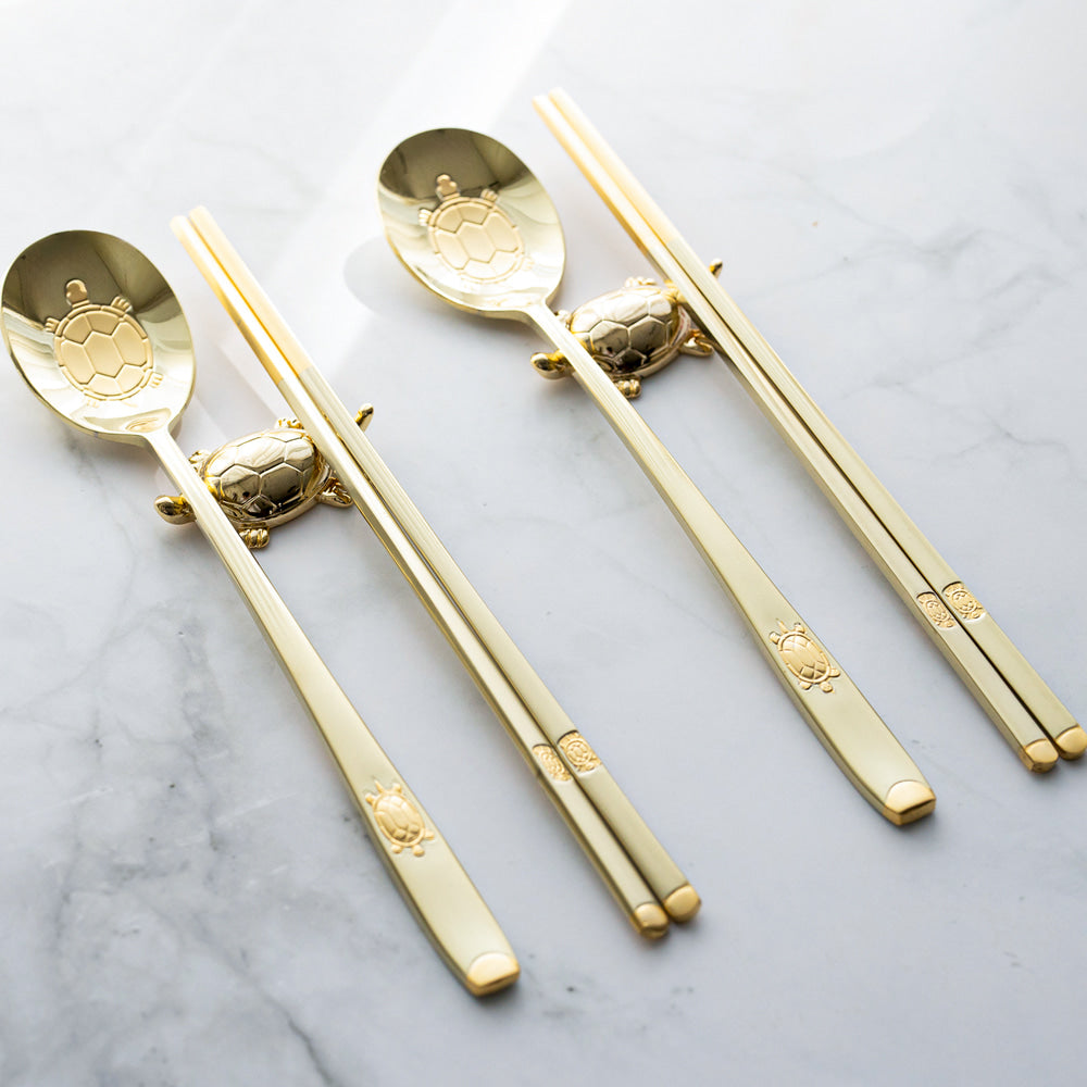 Spoon & Chopstick Set — Tortoise (Gold) - LV0084