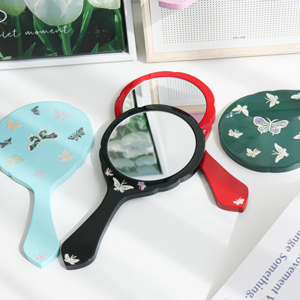 Najeonchilgi Color Butterfly Mother of Pearl Handle Mirror