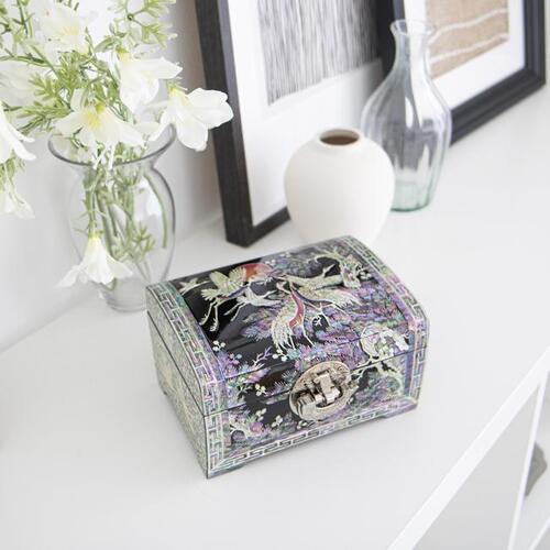Premium Najeonchilgi Lacquerware Crane & Pine 2-Tier Rounded Mother of Pearl Jewelry Box 18 Cm - Jang Tae - Bok