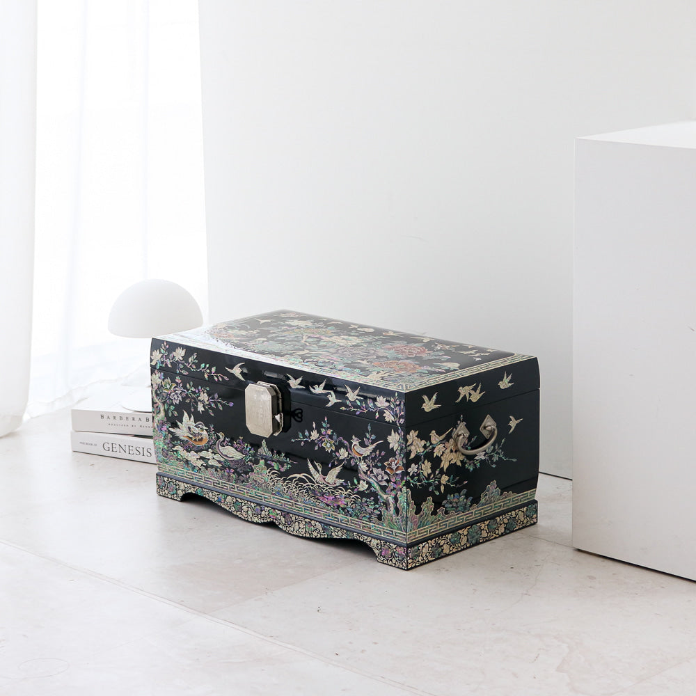 Masterpiece Najeon Bridal Painted Peony of Wealth Bongchae Wedding Box (Black)