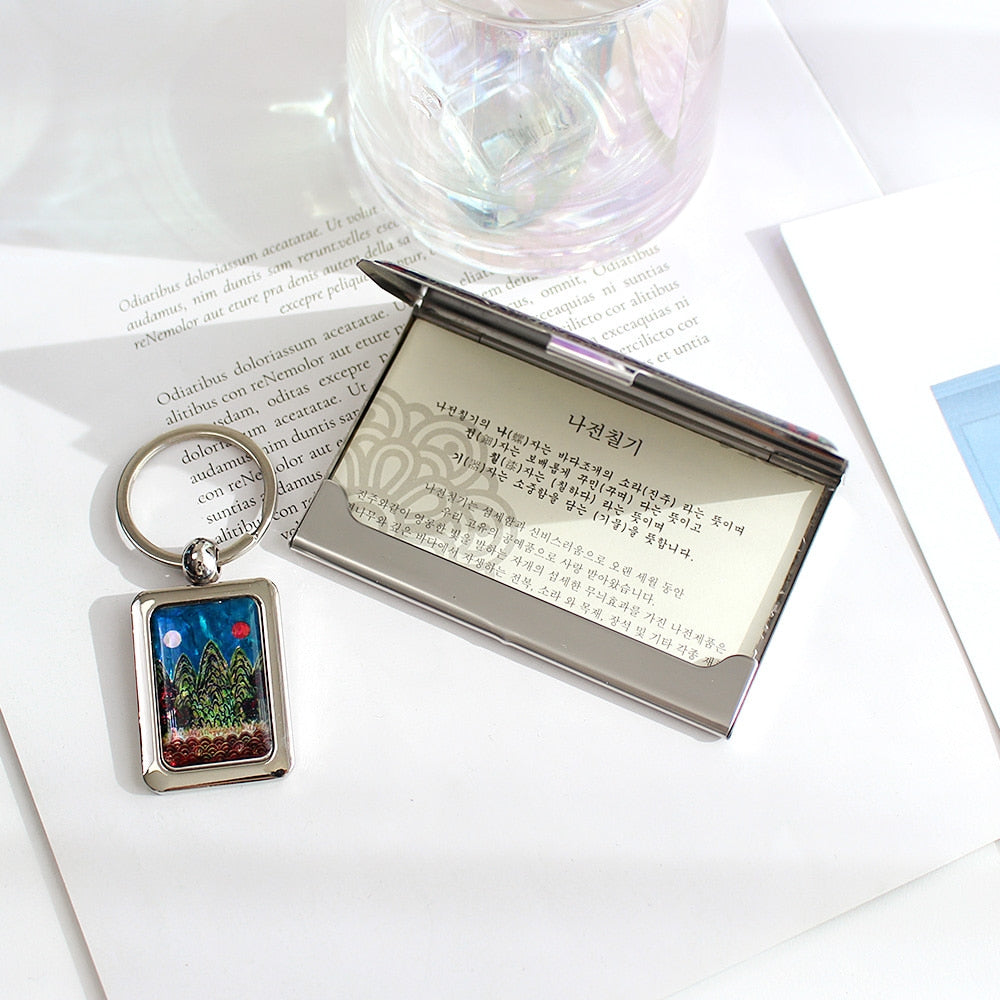 2-Piece Set: Mother of Pearl Business Card Case Keyring N