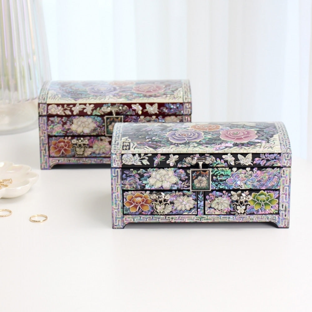 Masterpiece Najeonchilgi Rose 1-Tier Drawer Mother of Pearl Jewelry Box, 18 cm (Master Artisan Kim Young-man)