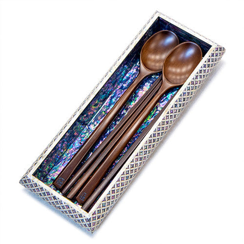 Good Luck Seven Treasures Motif Mother of Pearl Cutlery Case & Mother of Pearl Multi-Purpose Box - by by Park In-ho