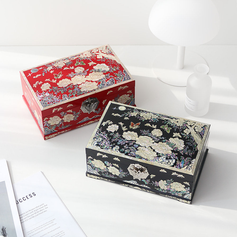 Najeonchilgi Peony 2-Tier Mother of Pearl Jewelry Box, 24 cm