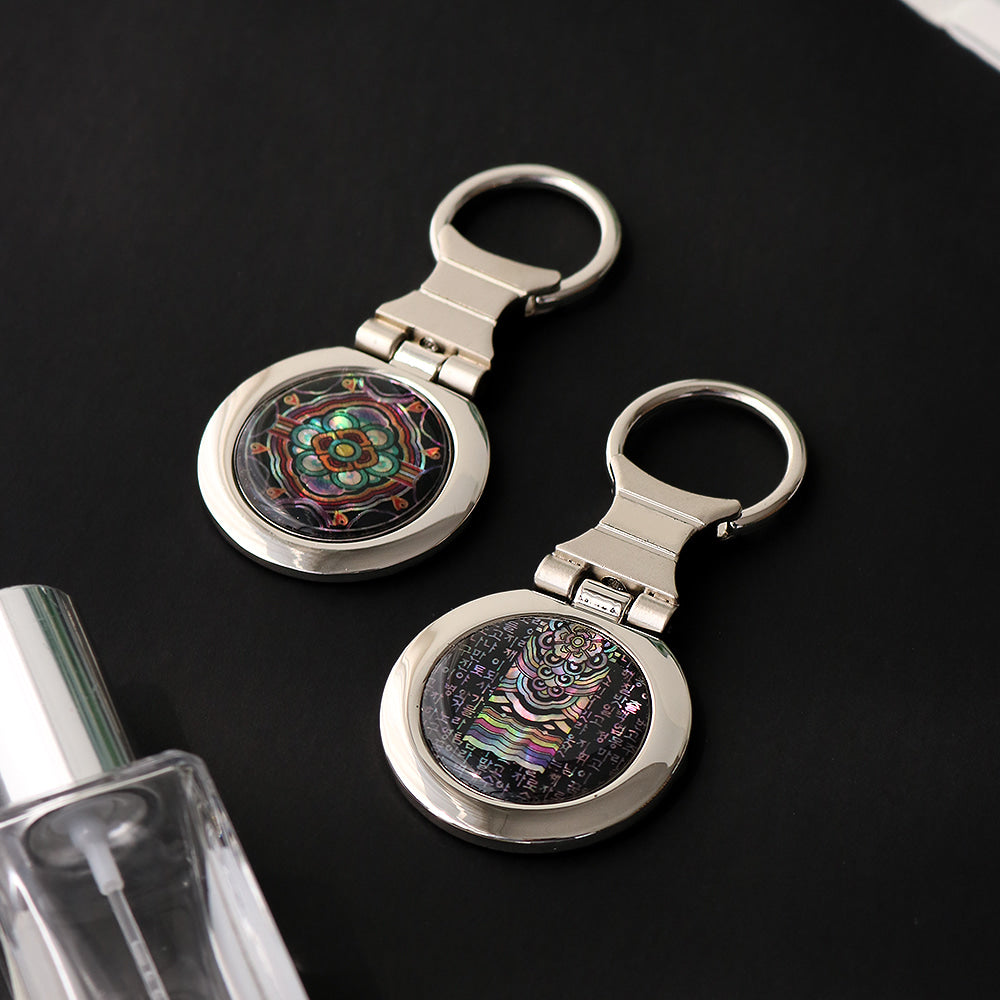 2-Piece Set: Najeon Hand Mirror Keyring Set (Roof-Tile Dancheong Dancheong)