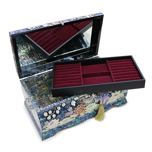Peony Blue Abalone 2-Tier Najeonchilgi Jewelry Box, Extra Large by Park In-ho