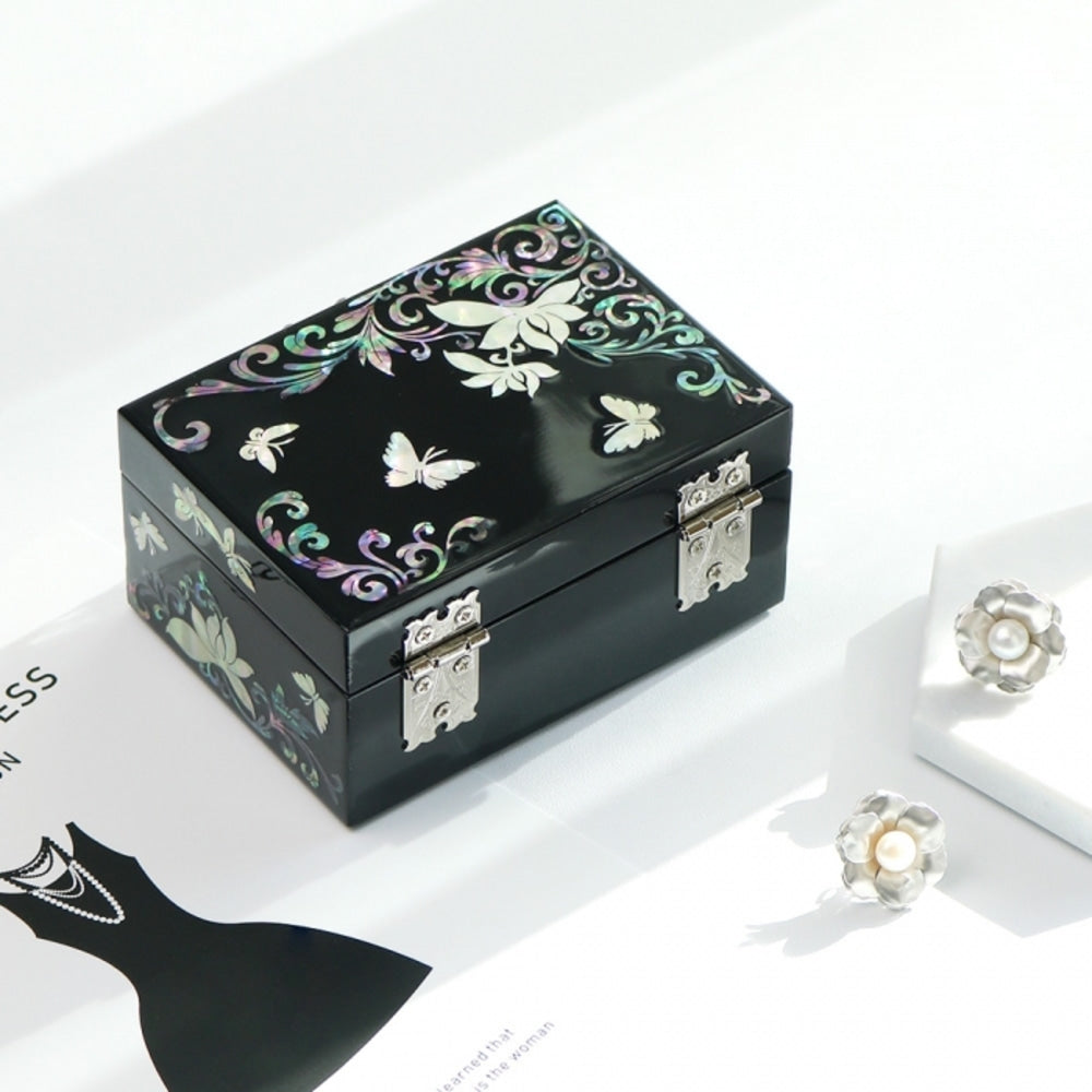 Premium Najeonchilgi Butterfly Flower Mother of Pearl Jewelry Box (Small) Jewelry Box Keepsake Ring Box (Master Artisan Jang Tae-bok)