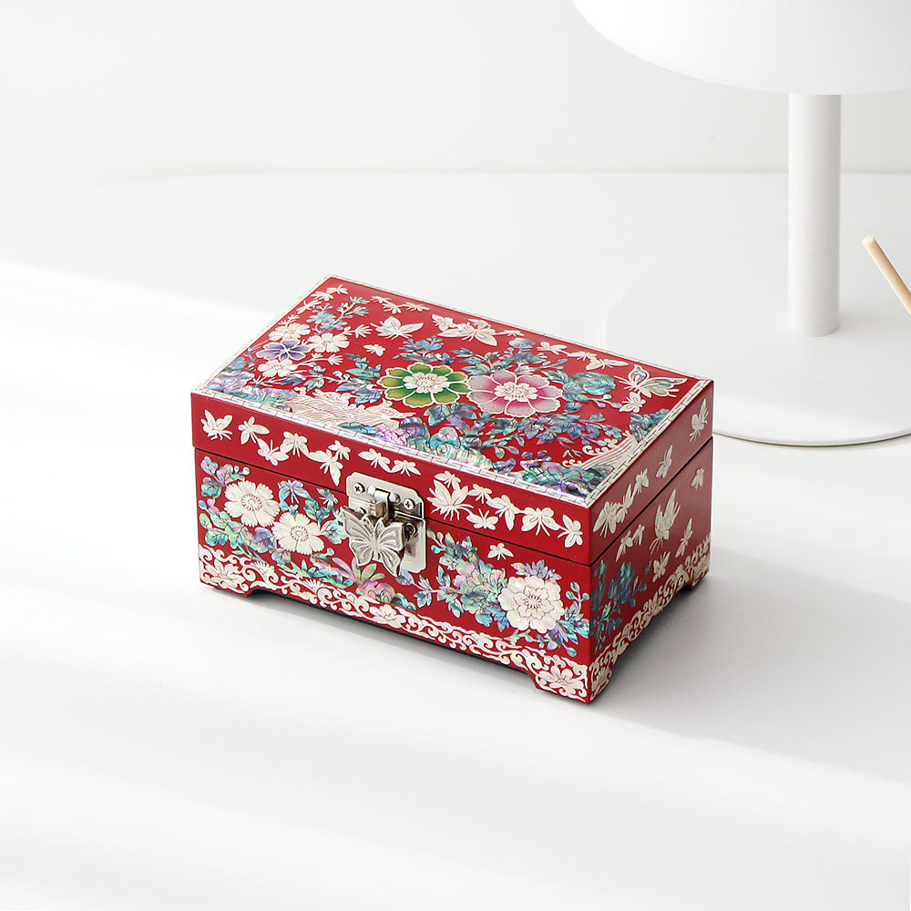 Premium Butterfly Flower Mini Mother of Pearl Jewelry Box Ring Box, 15 cm (Master Artisan Kim Young-man)