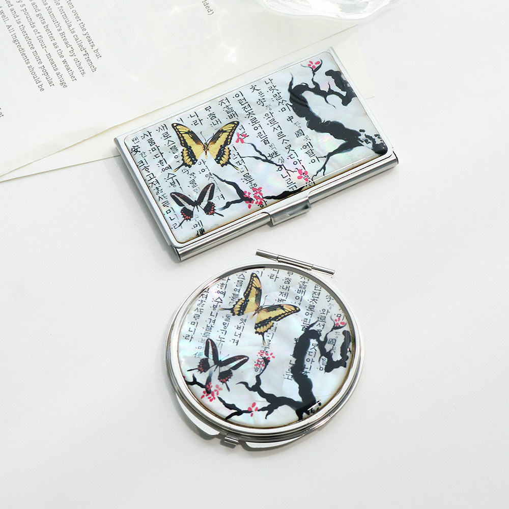 2-Piece Set: Mother of Pearl Business Card Case Hand Mirror N