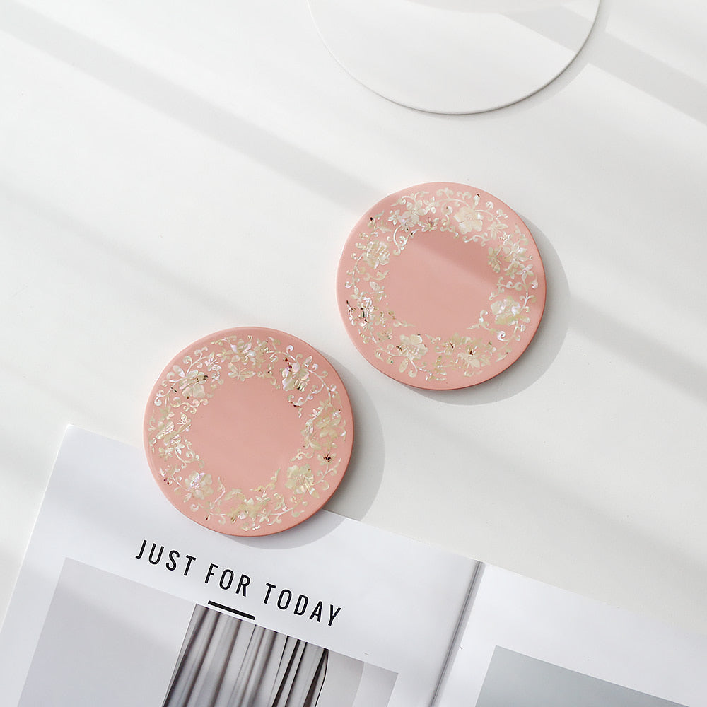 Najeonchilgi Round Mother of Pearl Coaster (Flower Butterfly Arabesque) 2P