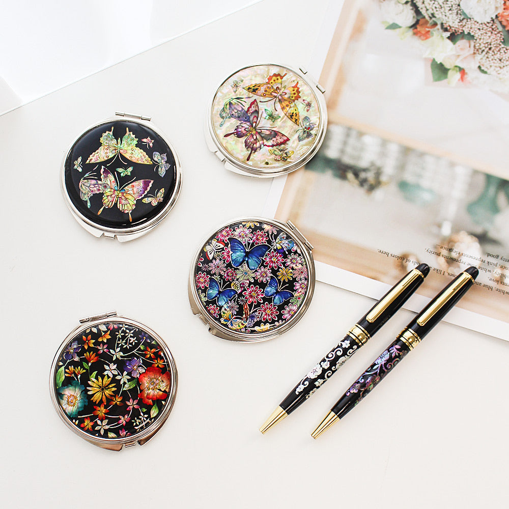 ★ Bojagi ★ Najeonchilgi Mother of Pearl Round Hand Mirror Mother of Pearl Pen 2 Bell Set Korean Traditional