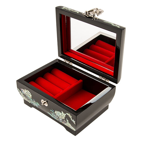 Hydrangea Mother of Pearl Jewelry Box (Black, 1-Tier)