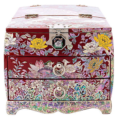 Peacock 2-TierDrawer VanityJewelry Box (Red) - by Kim Yong-gwan Large
