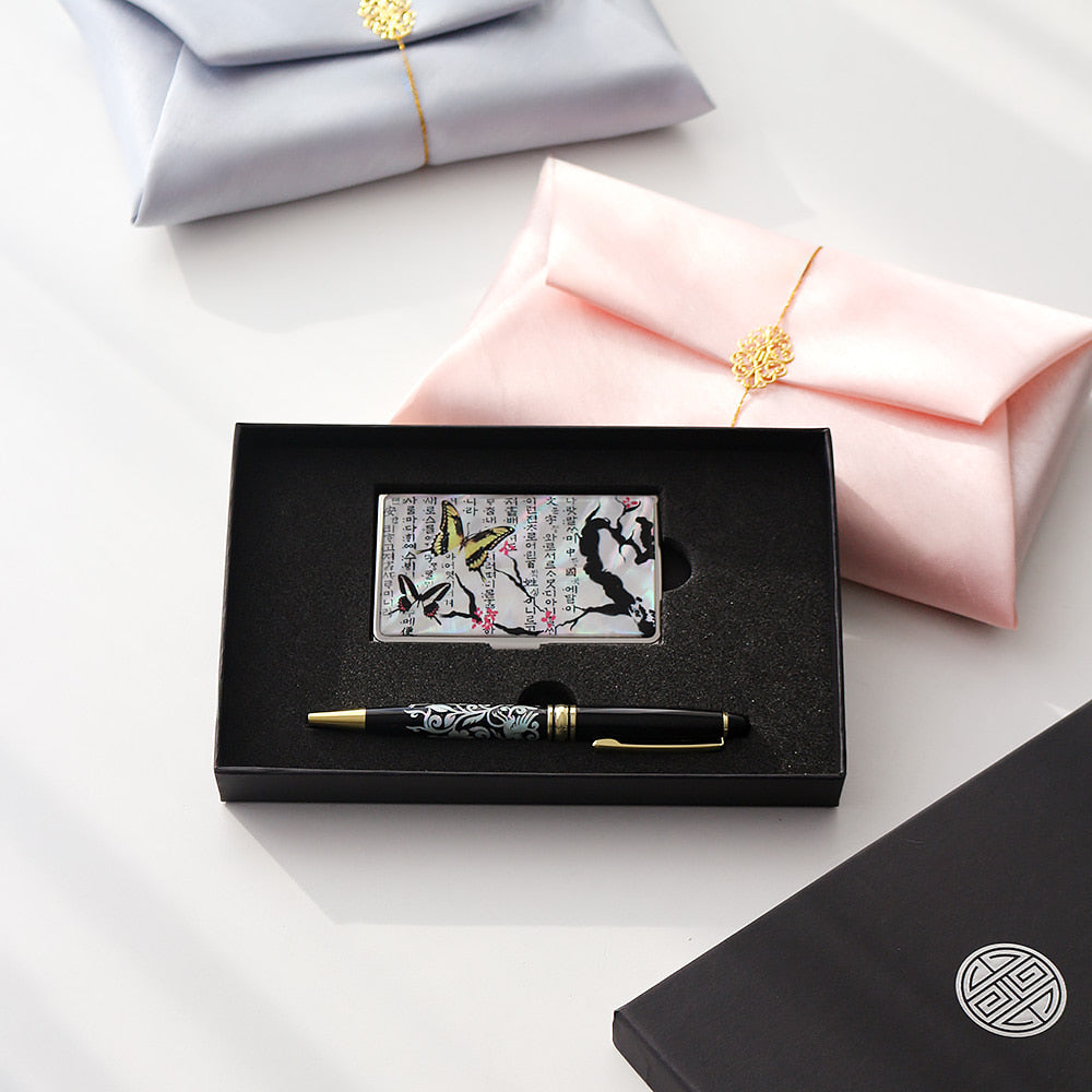 ★ Bojagi ★ Najeonchilgi Mother of Pearl Business Card Case Mother of Pearl Pen 2 Bell Set Traditional Korean